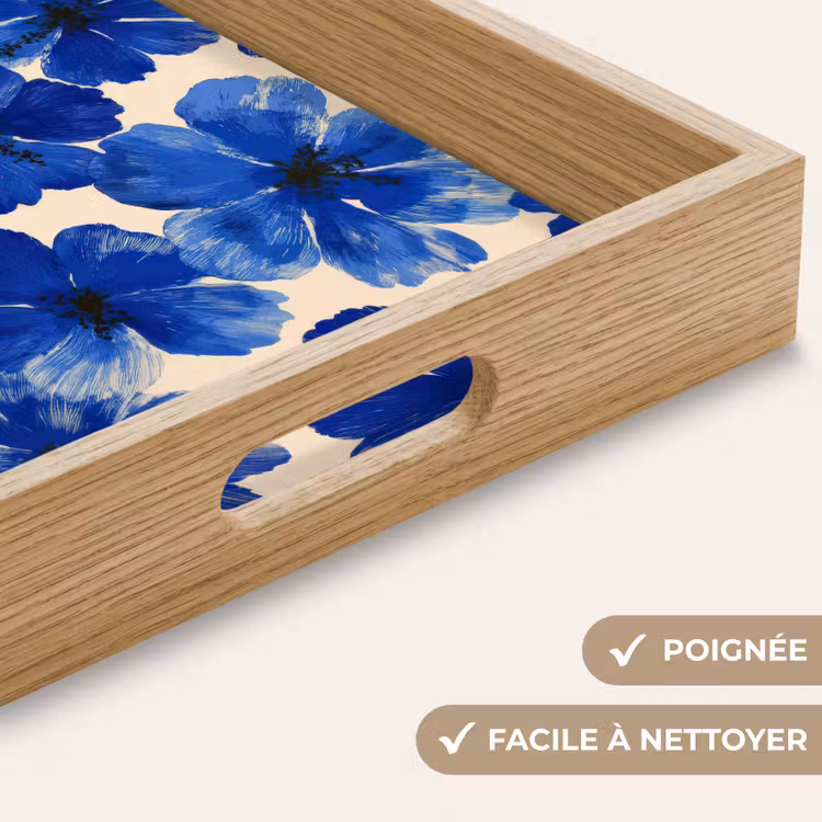 Plateau - Fleurs - Bleu - Motif - Blanc — 8