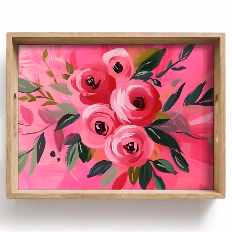 Plateau - Fleurs - Peinture - Rose — 1