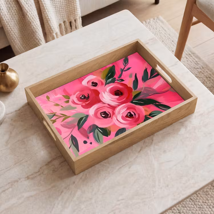 Plateau - Fleurs - Peinture - Rose — 2