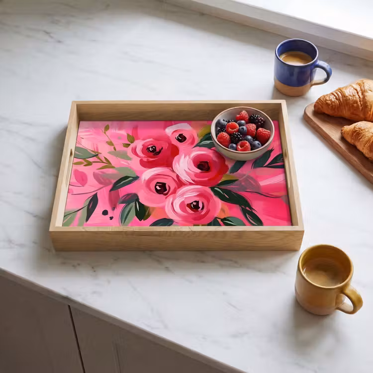 Plateau - Fleurs - Peinture - Rose — 3