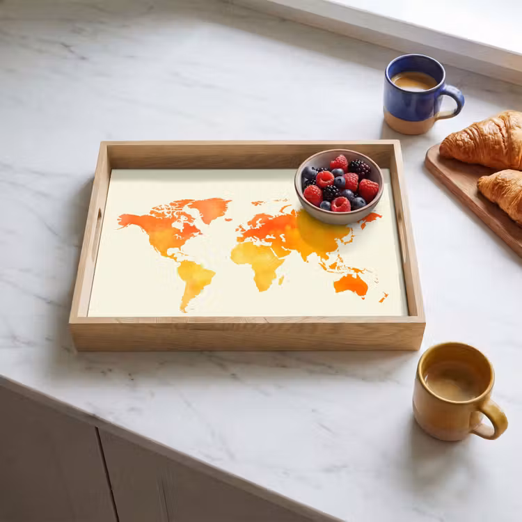 Plateau - Carte du monde - Orange - Coloré — 3