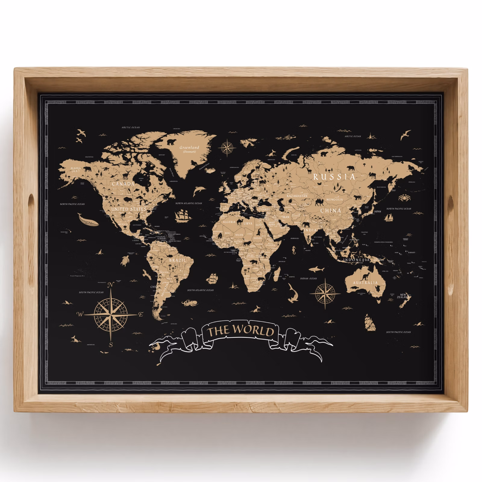 Plateau - Carte du monde - Beige - Noir — 1
