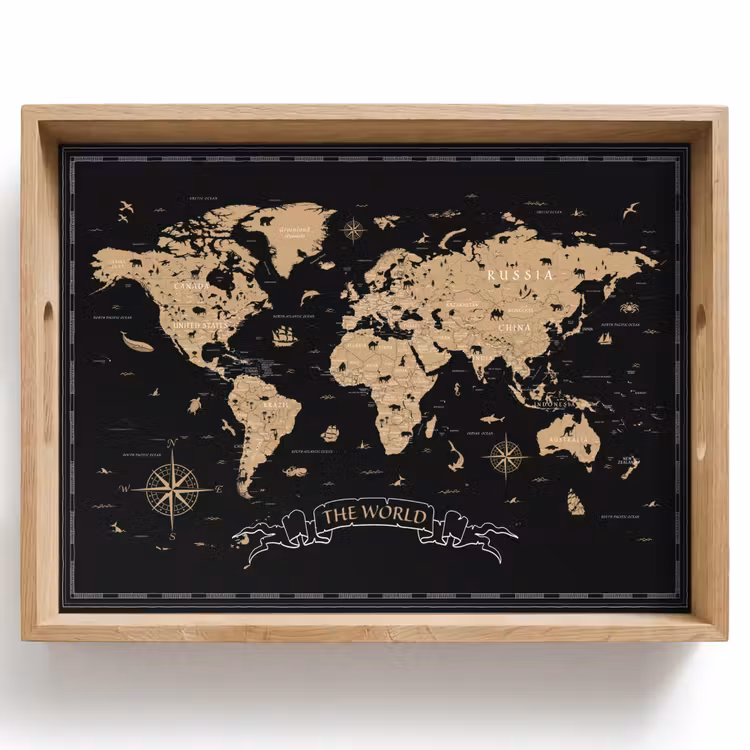 Plateau - Carte du monde - Beige - Noir — 1