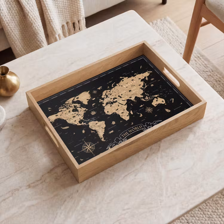Plateau - Carte du monde - Beige - Noir — 2