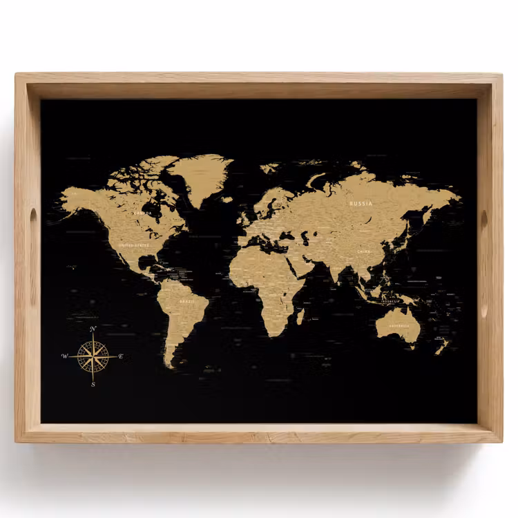 Plateau - Carte du monde - Beige - Noir — 1