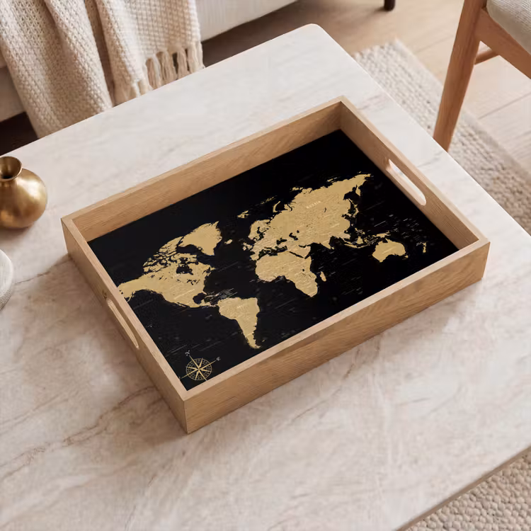 Plateau - Carte du monde - Beige - Noir — 2