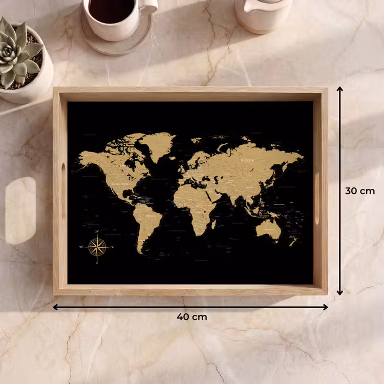 Plateau - Carte du monde - Beige - Noir — 7