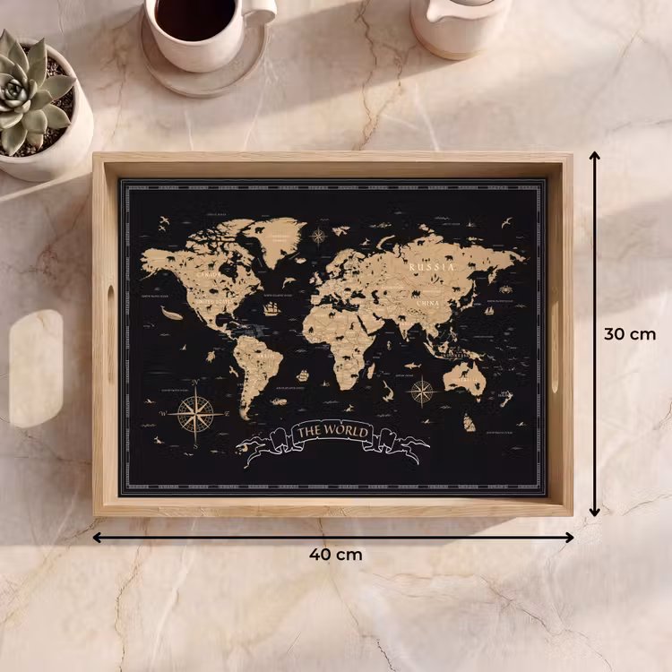 Plateau - Carte du monde - Beige - Noir — 7