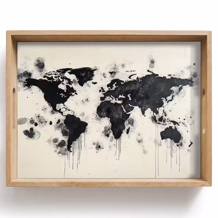 Plateau - Carte du monde - Noir - Encre — 1