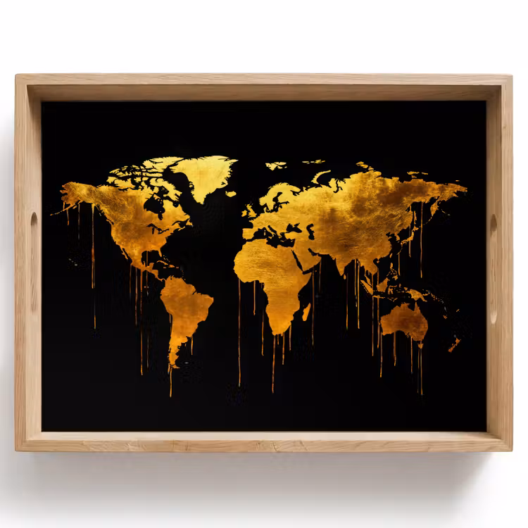 Plateau - Carte du monde - or - goutte à goutte - noir — 1