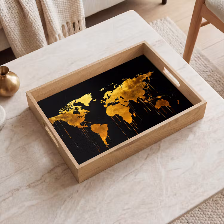 Plateau - Carte du monde - or - goutte à goutte - noir — 2