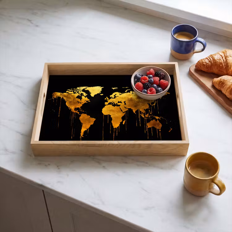 Plateau - Carte du monde - or - goutte à goutte - noir — 3