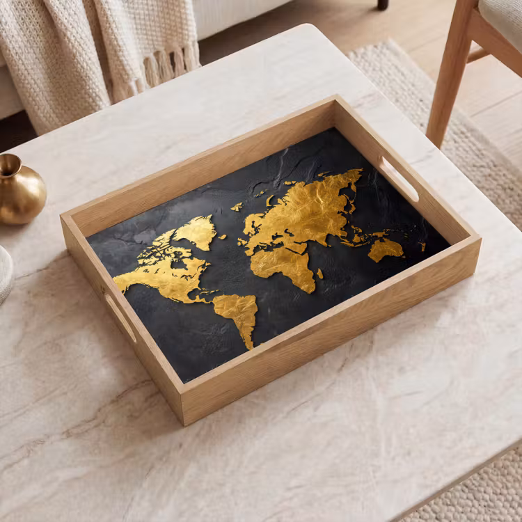 Plateau - Carte du monde - Or - Pierre — 2