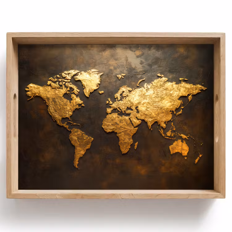 Plateau - Carte du monde - Or - Rouille — 1