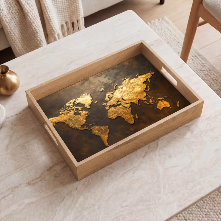 Plateau - Carte du monde - Or - Rouille — 2