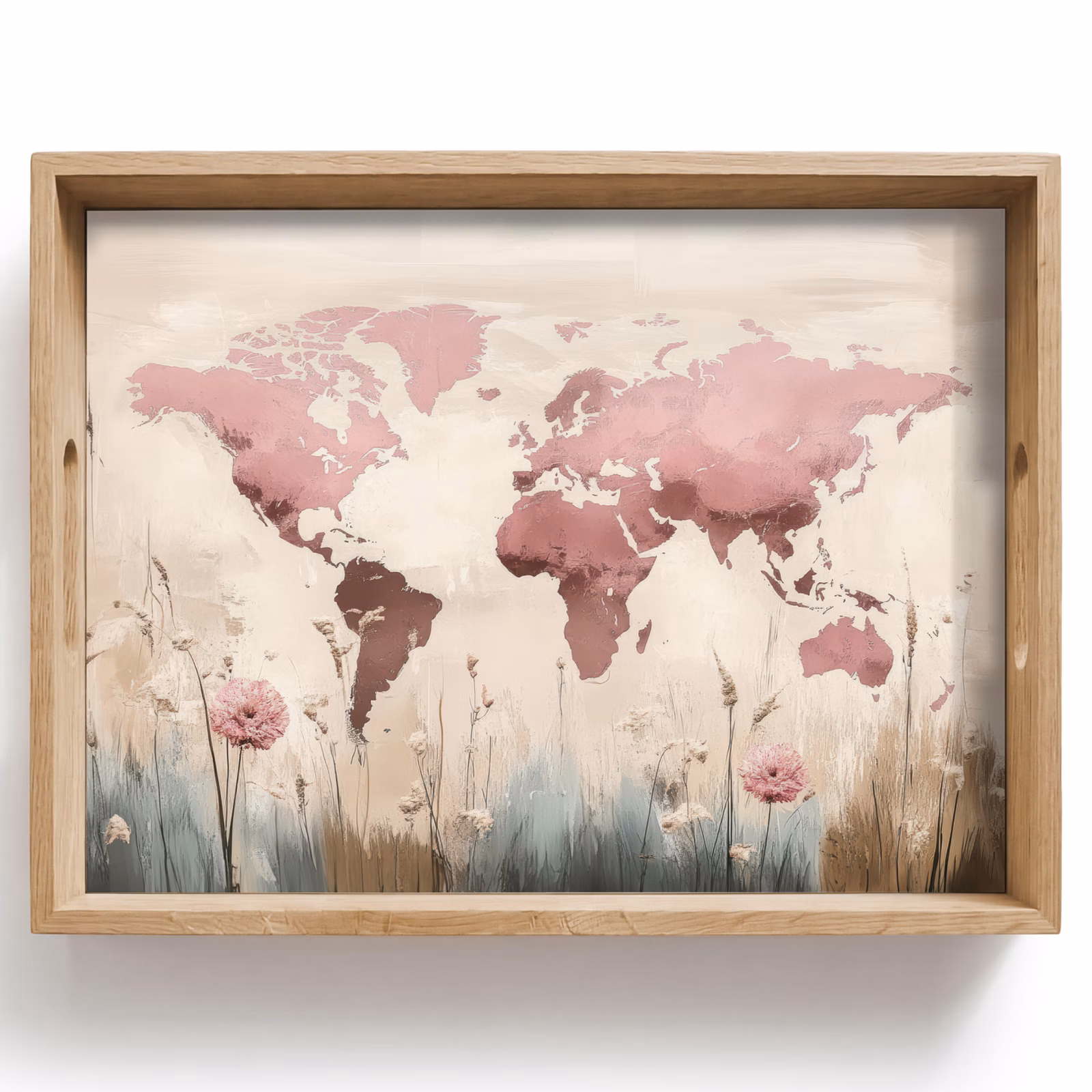 Plateau - Carte du monde - Rose - Fleurs — 1