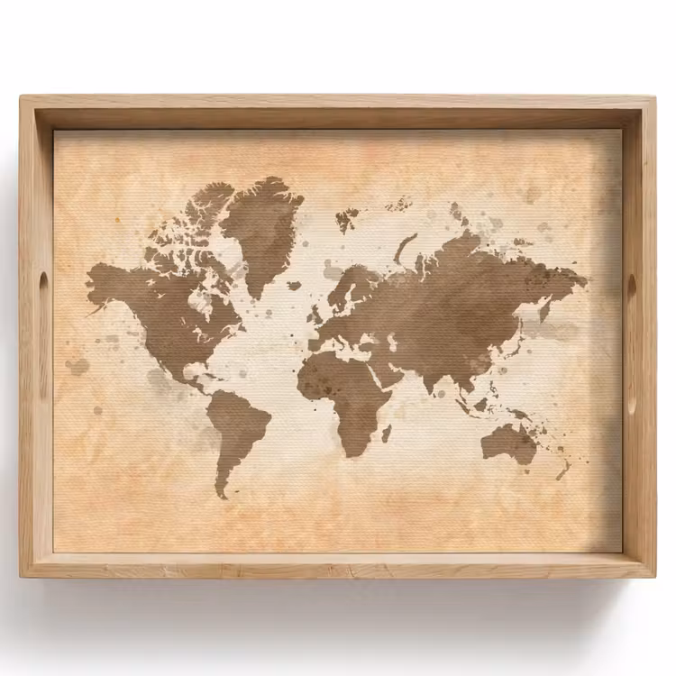 Plateau - Carte du monde - Beige - Brown — 1