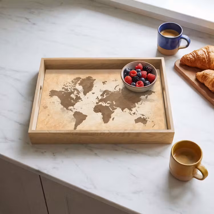 Plateau - Carte du monde - Beige - Brown — 3
