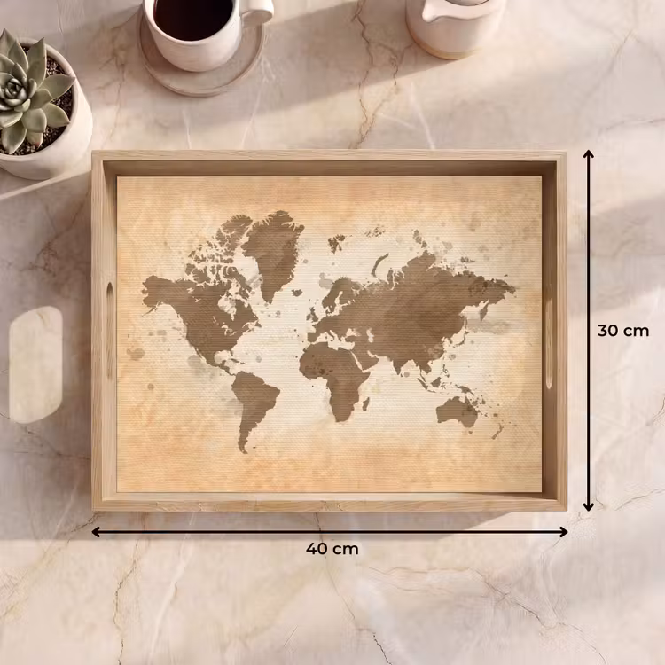 Plateau - Carte du monde - Beige - Brown — 7
