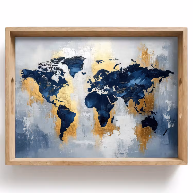 Plateau - Carte du monde - Bleu - Abstrait — 1