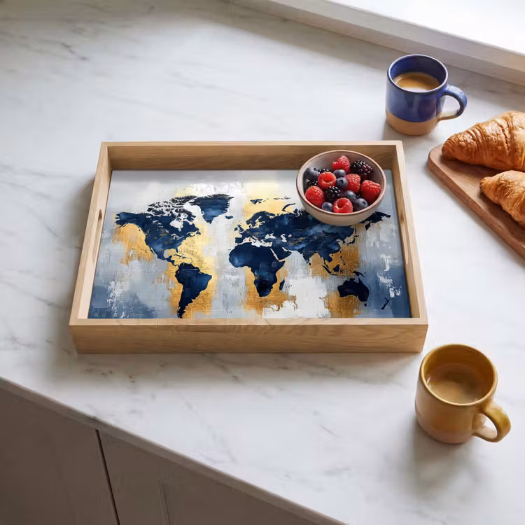 Plateau - Carte du monde - Bleu - Abstrait — 3