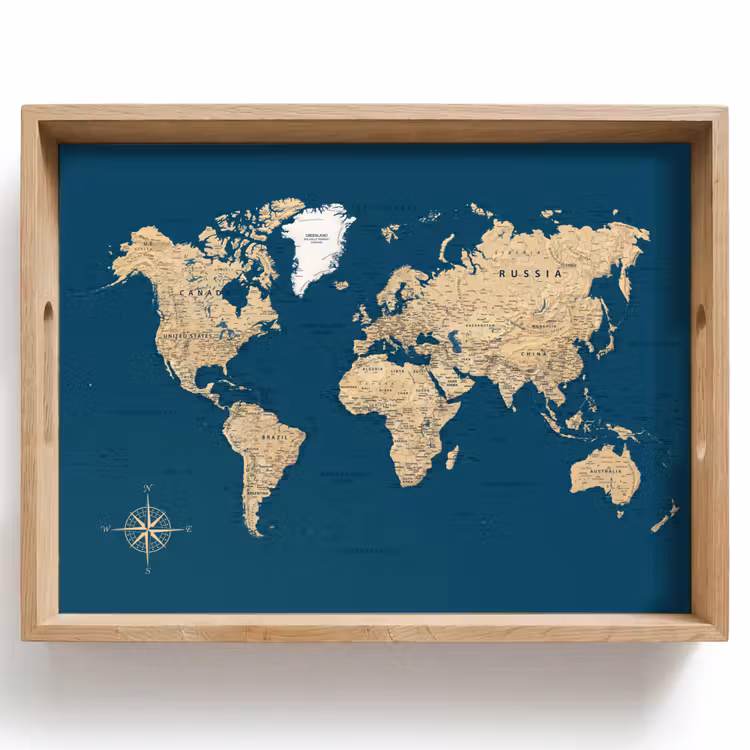 Plateau - Carte du monde - Bleu foncé - Beige — 1