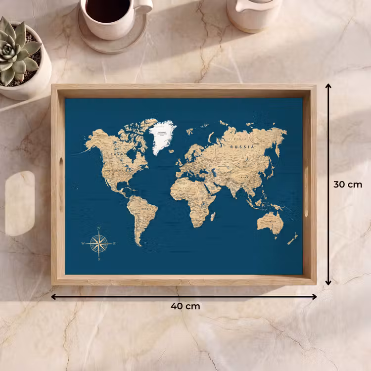 Plateau - Carte du monde - Bleu foncé - Beige — 7