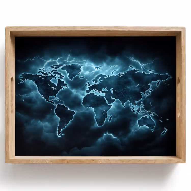 Plateau - Carte du monde - Éclair - Bleu — 1