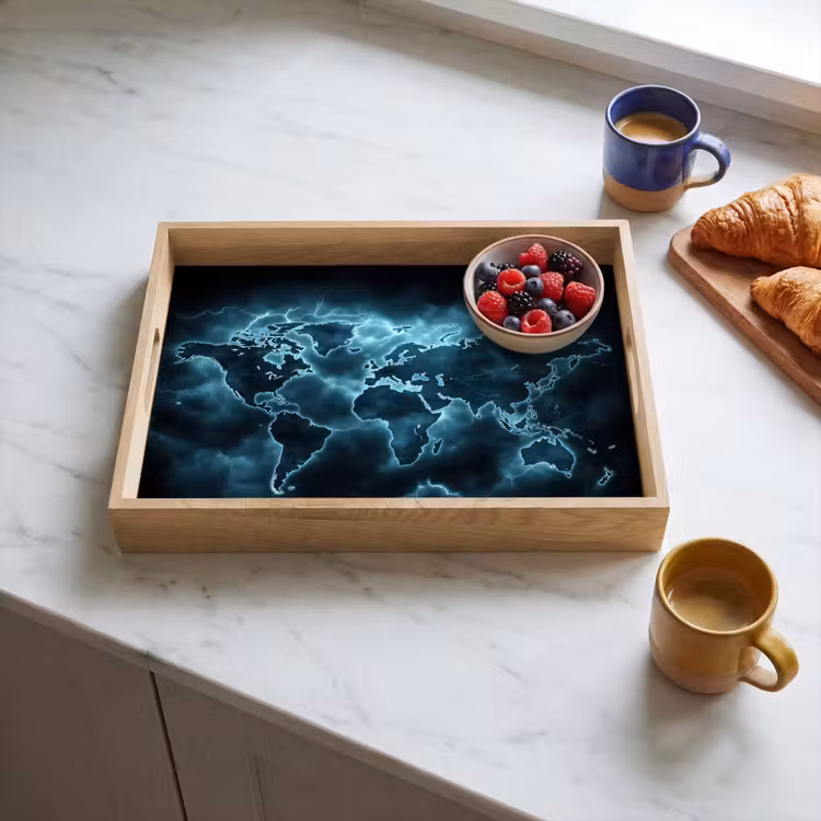Plateau - Carte du monde - Éclair - Bleu — 3