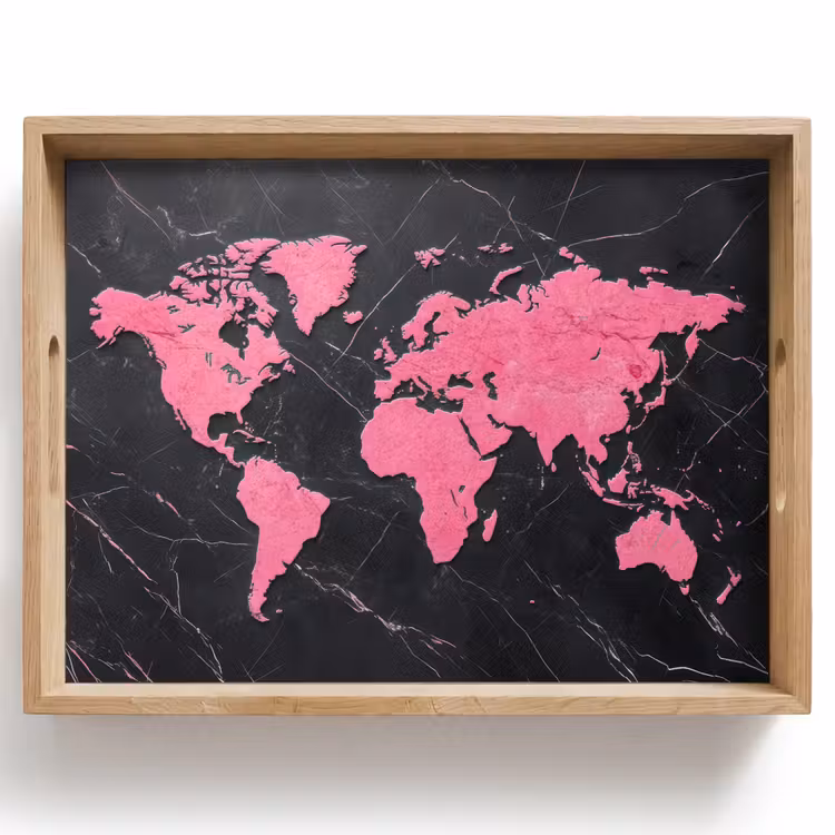 Plateau - Carte du monde - Rose - Marbre — 1