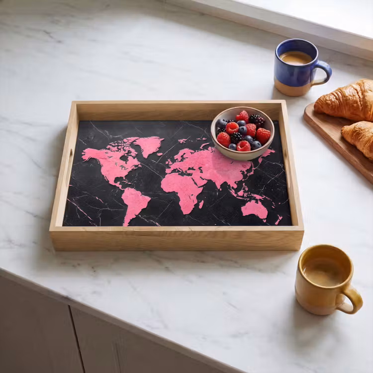 Plateau - Carte du monde - Rose - Marbre — 3