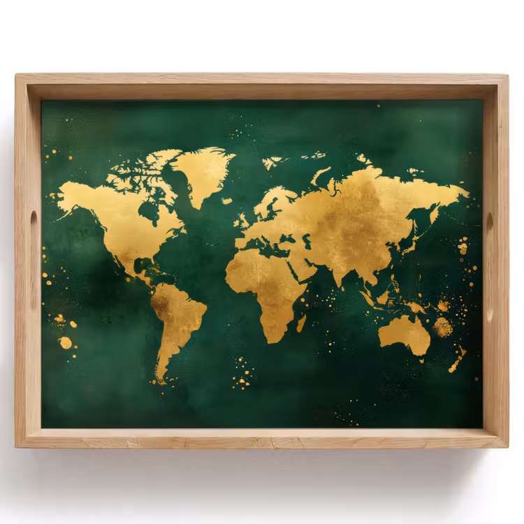 Plateau - Carte du monde - Vert - Or — 1