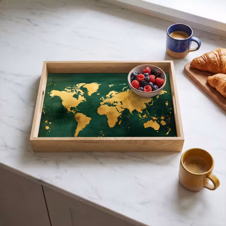 Plateau - Carte du monde - Vert - Or — 3