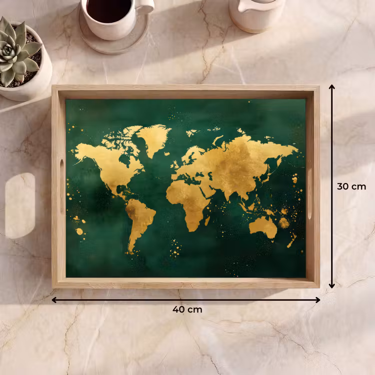 Plateau - Carte du monde - Vert - Or — 7