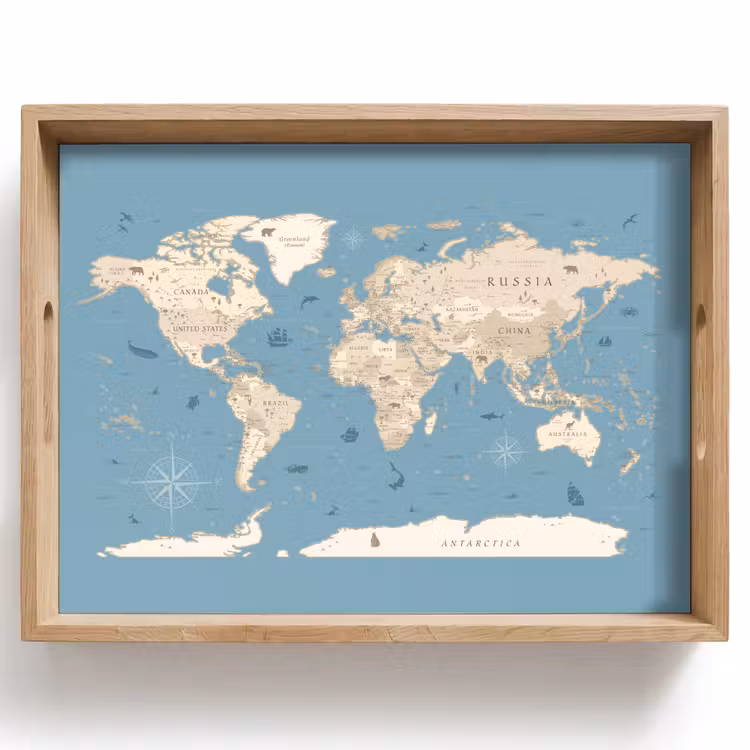 Plateau - Carte du monde - Océan - Réaliste - Bleu — 1