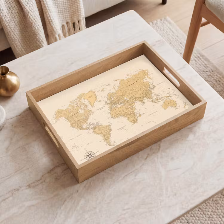 Plateau - Carte du monde - Réaliste - Beige — 2