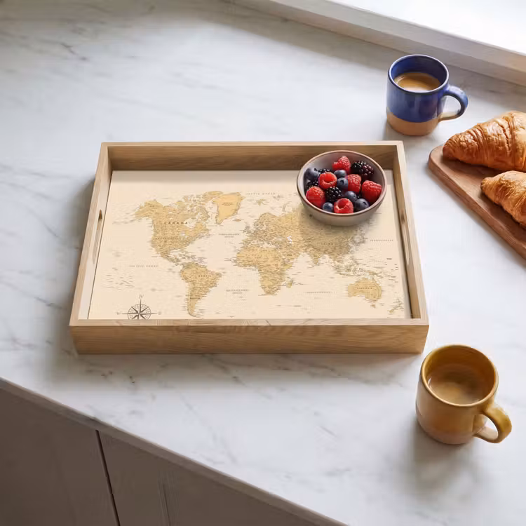 Plateau - Carte du monde - Réaliste - Beige — 3