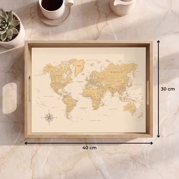 Plateau - Carte du monde - Réaliste - Beige — 7