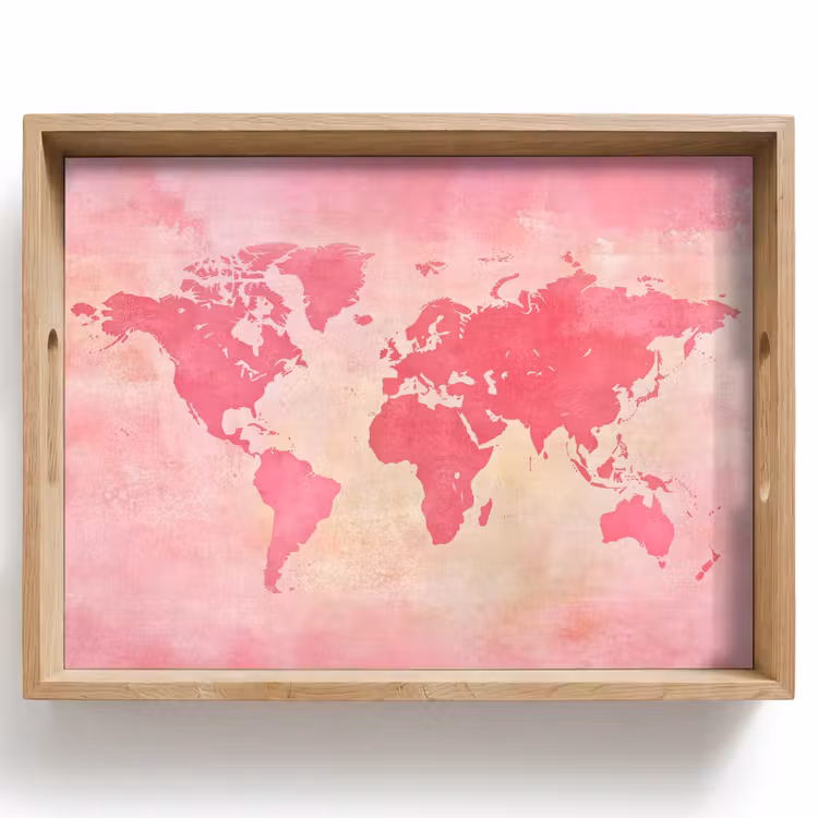 Plateau - Carte du monde - Rose - Flou — 1