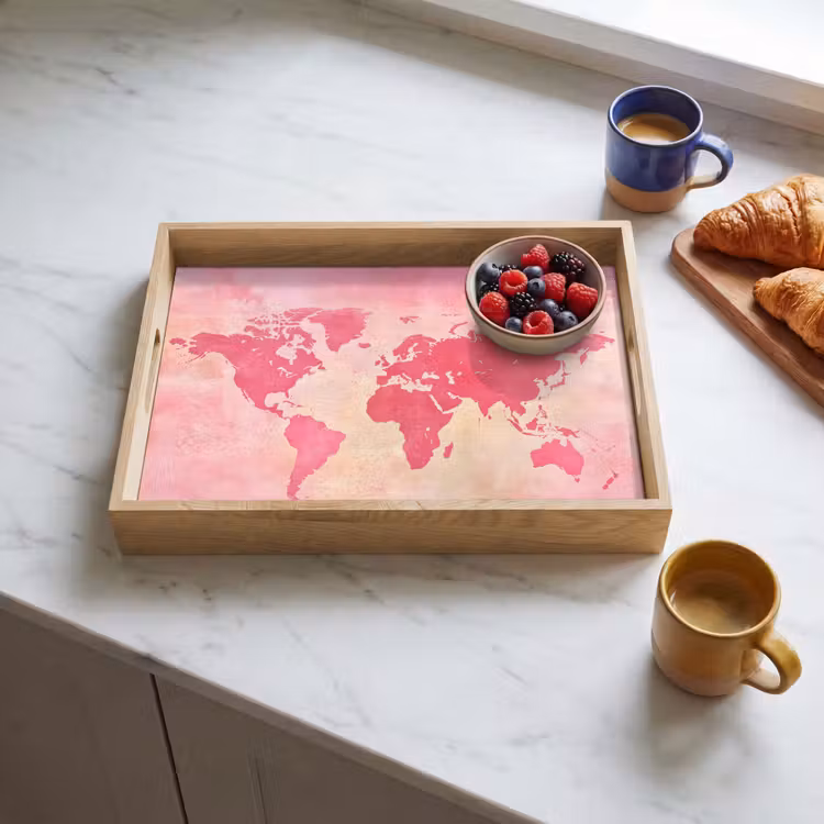 Plateau - Carte du monde - Rose - Flou — 3