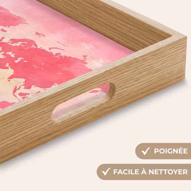 Plateau - Carte du monde - Rose - Flou — 8