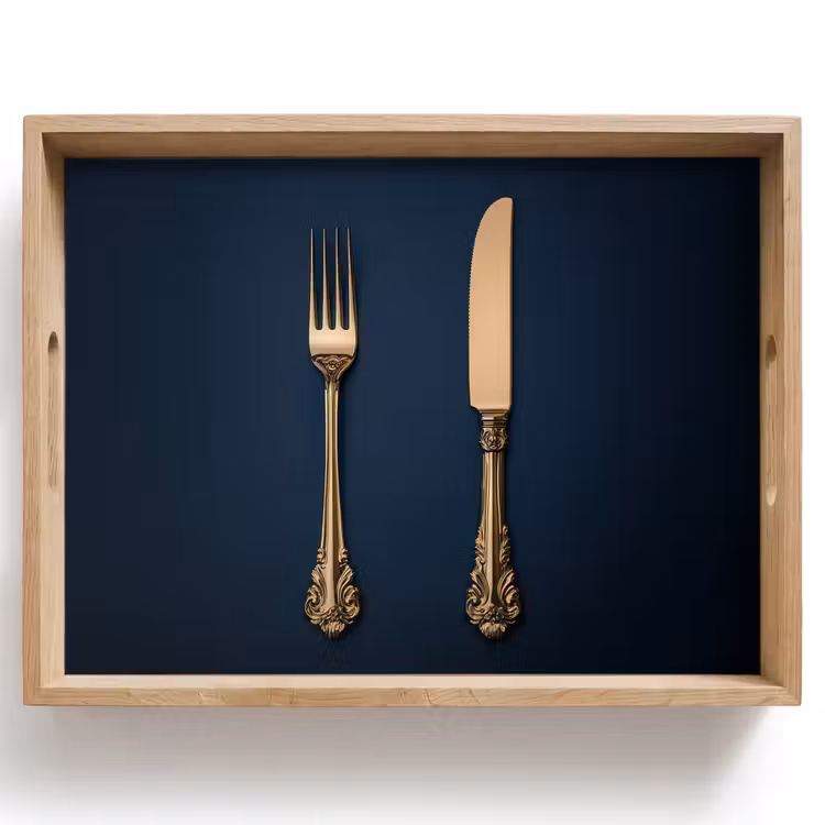 Plateau - Couverts - Bleu foncé - Or — 1