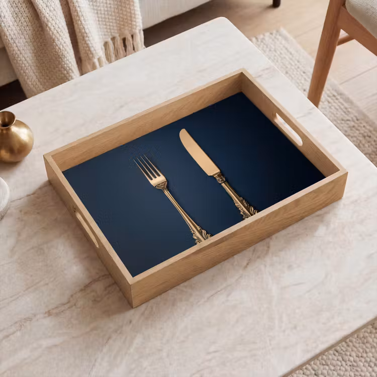 Plateau - Couverts - Bleu foncé - Or — 2