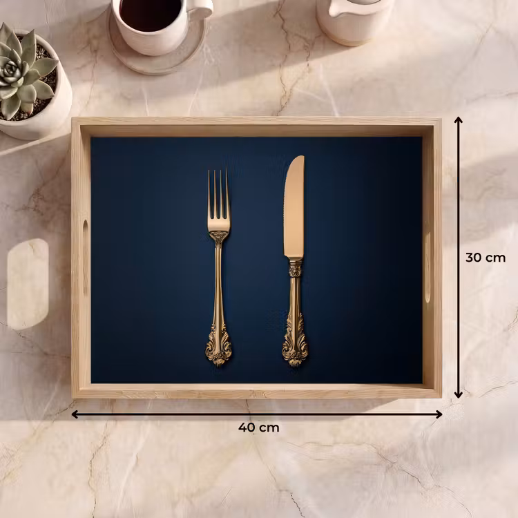 Plateau - Couverts - Bleu foncé - Or — 7