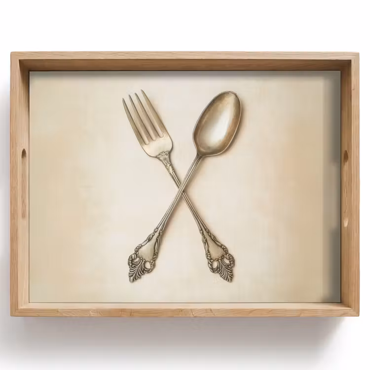 Plateau - Beige - Vintage - Couverts — 1