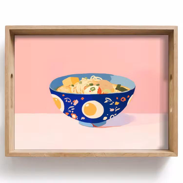 Plateau - Nouilles - Bol - Bleu - Illustration — 1