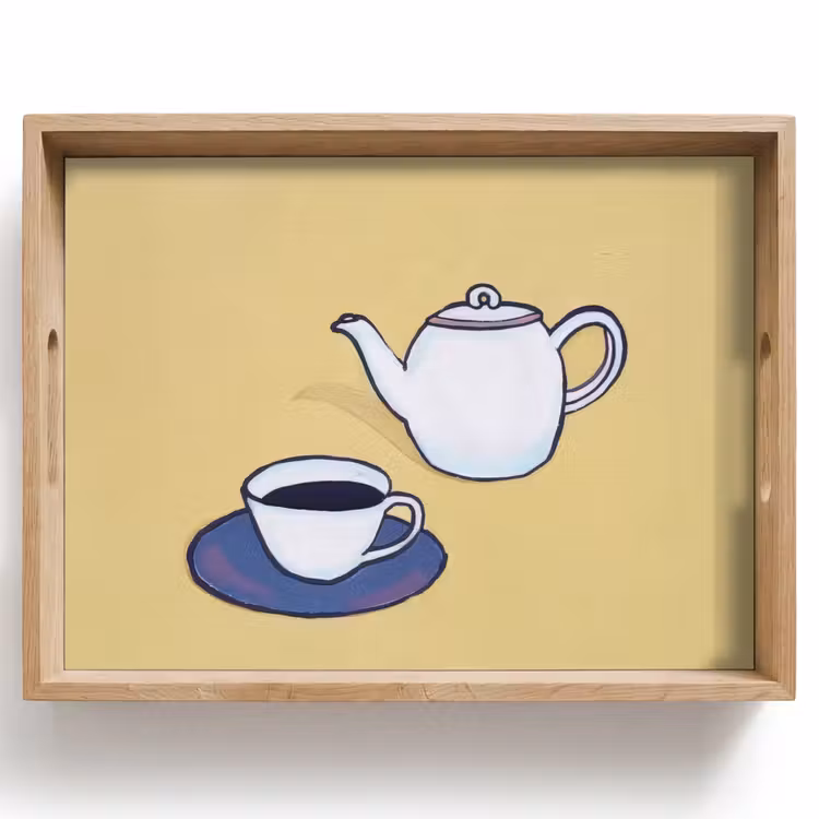 Plateau - Théière - Tasse - Beige - Illustration — 1