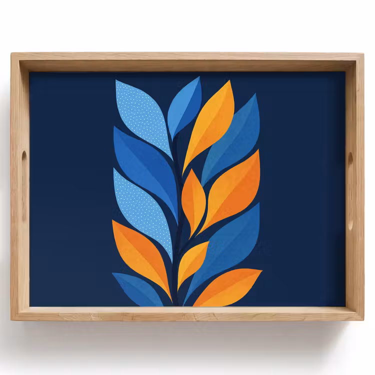 Plateau - Abstrait - Feuilles - Bleu — 1