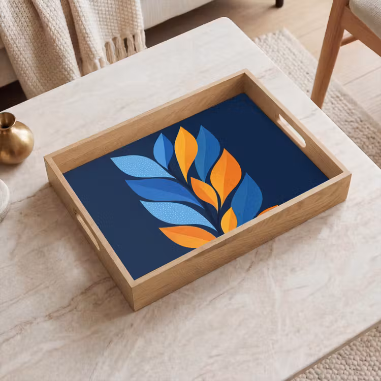 Plateau - Abstrait - Feuilles - Bleu — 2