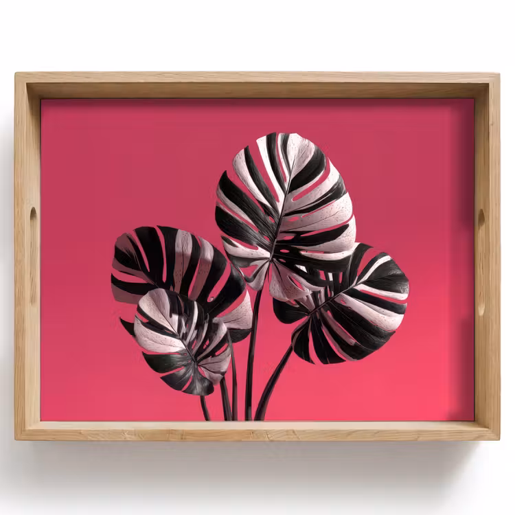 Plateau - Feuilles - Rond - Rose — 1